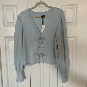 NWT Express v-neck embellished bow cardigan, chill blue, size xl